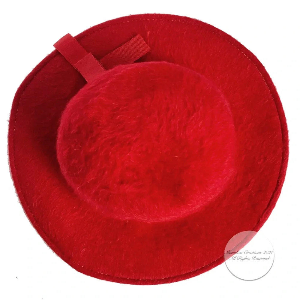 Vintage Merrie Mac Hat Red Felted Fur Wide Brim Merri Soie Rich's Atlanta